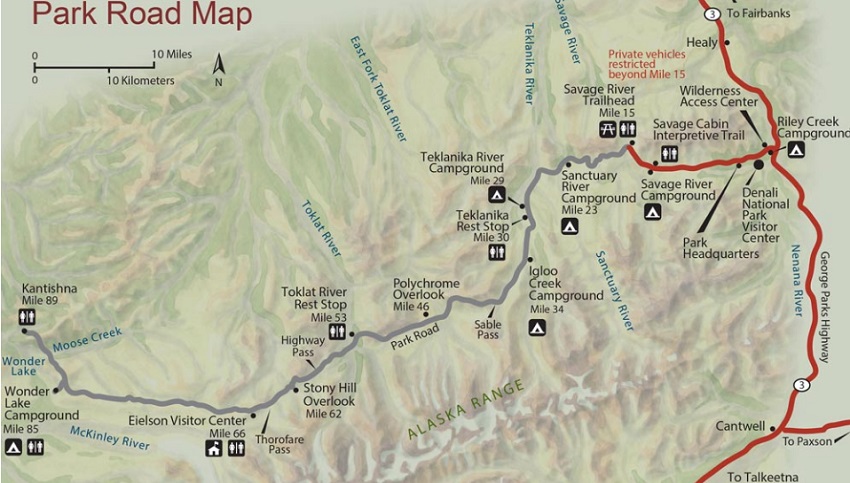 Park Road Map - Denali National Park